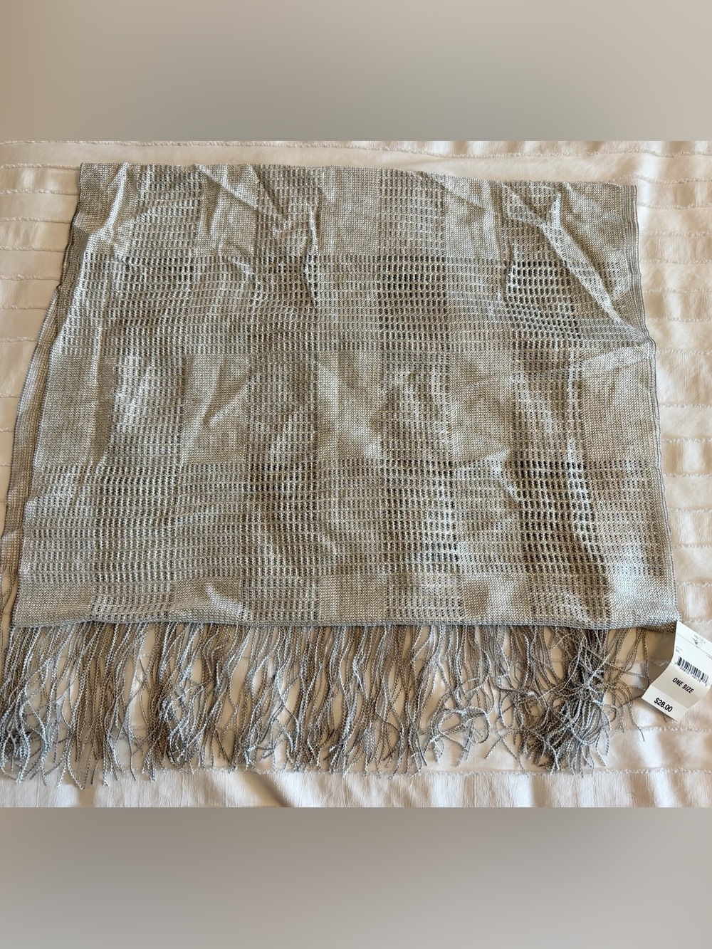 Open-Weave Silver Shimmery Dress Scarf